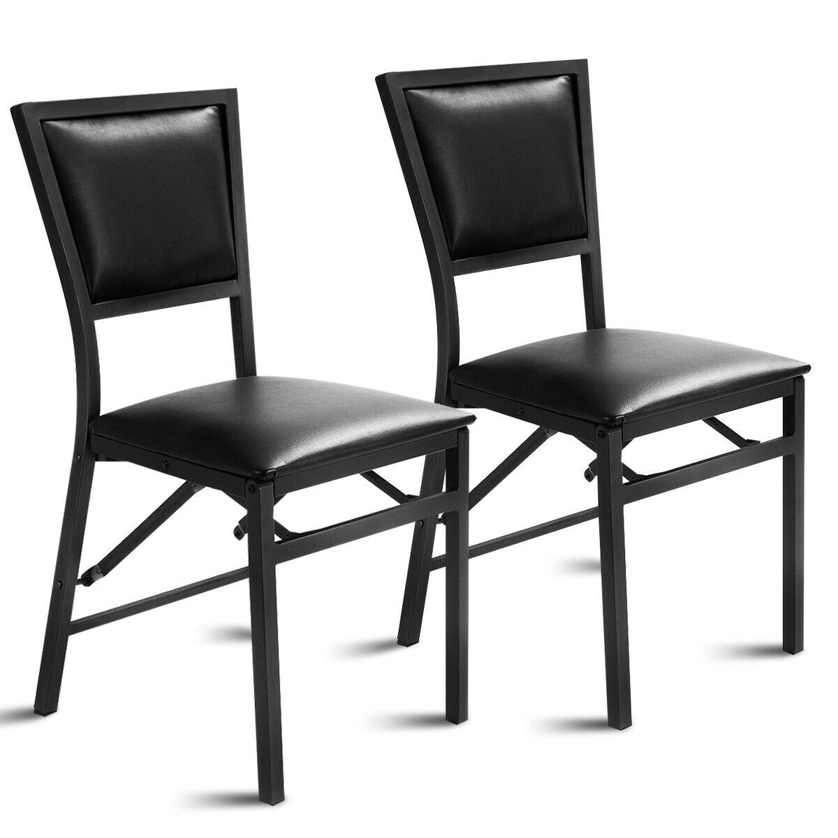Set of 2 Metal Folding Dining Chair with Space Saving Design - Color: Black