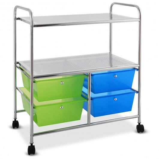 4 Drawers Shelves Rolling Storage Cart Rack-Hot Pink