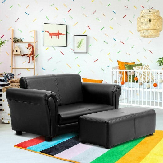 Soft Kids Double Sofa with Ottoman-Pink