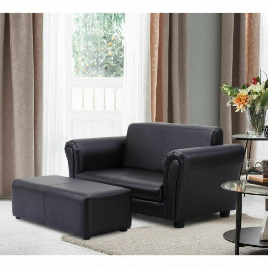 Soft Kids Double Sofa with Ottoman-Pink