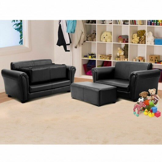 Soft Kids Double Sofa with Ottoman-Pink