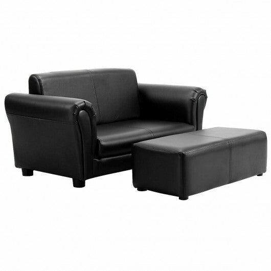 Soft Kids Double Sofa with Ottoman-Pink