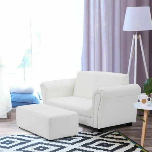 Soft Kids Double Sofa with Ottoman-Pink