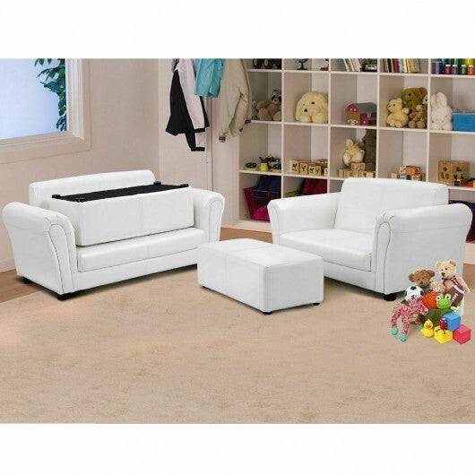Soft Kids Double Sofa with Ottoman-Pink