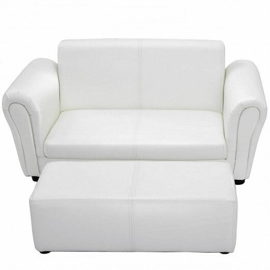 Soft Kids Double Sofa with Ottoman-Pink