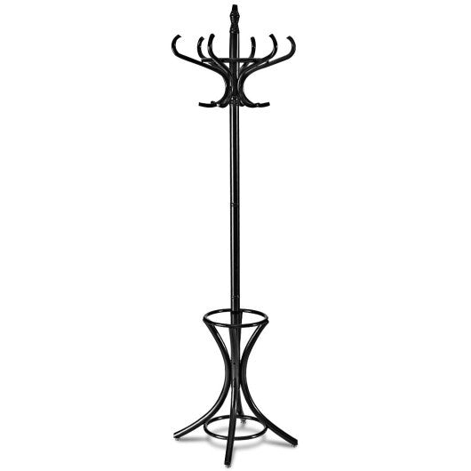 Wood Standing Hat Coat Rack with Umbrella Stand-Brown