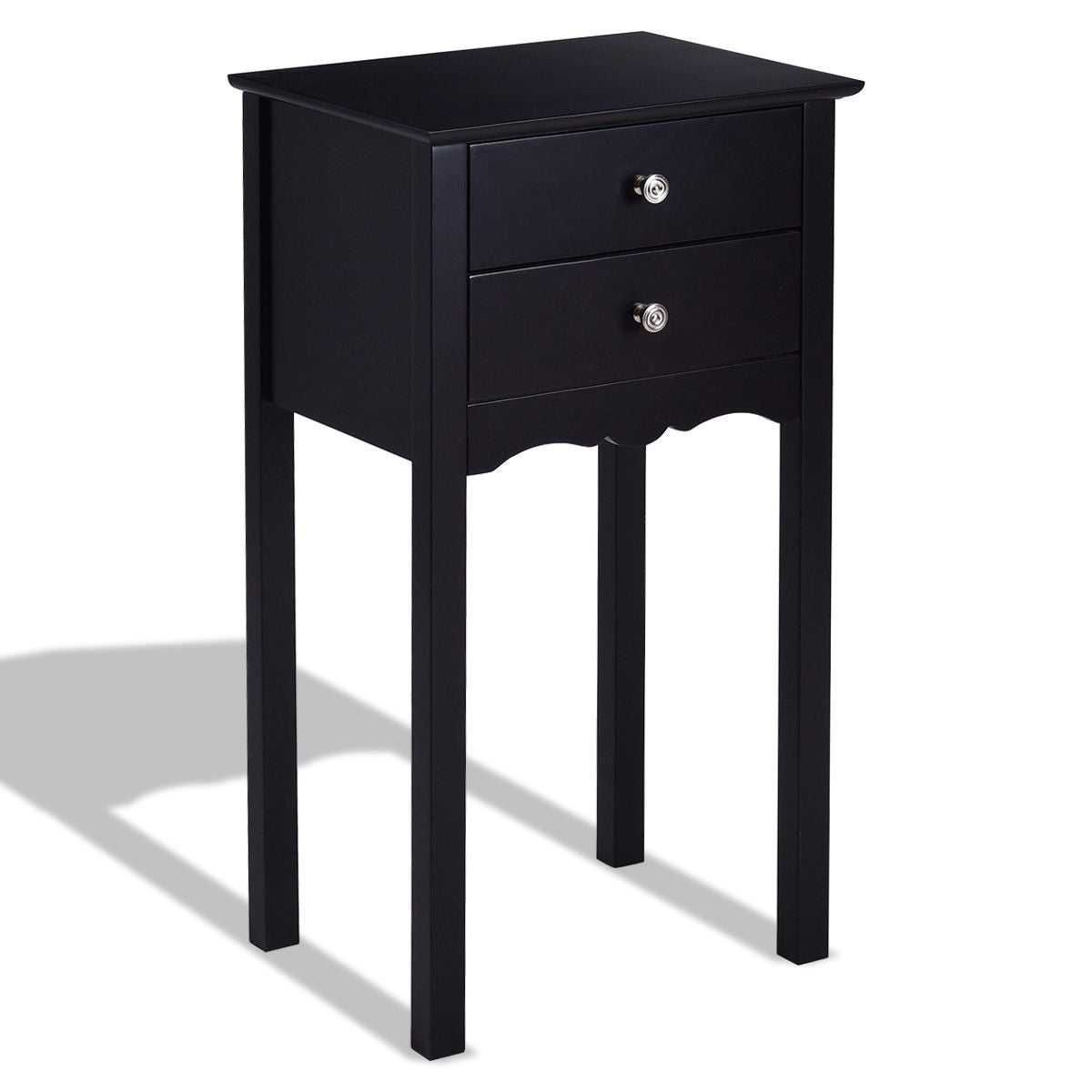 Side Table End Accent Table with 2 Drawers-Black - Color: Black