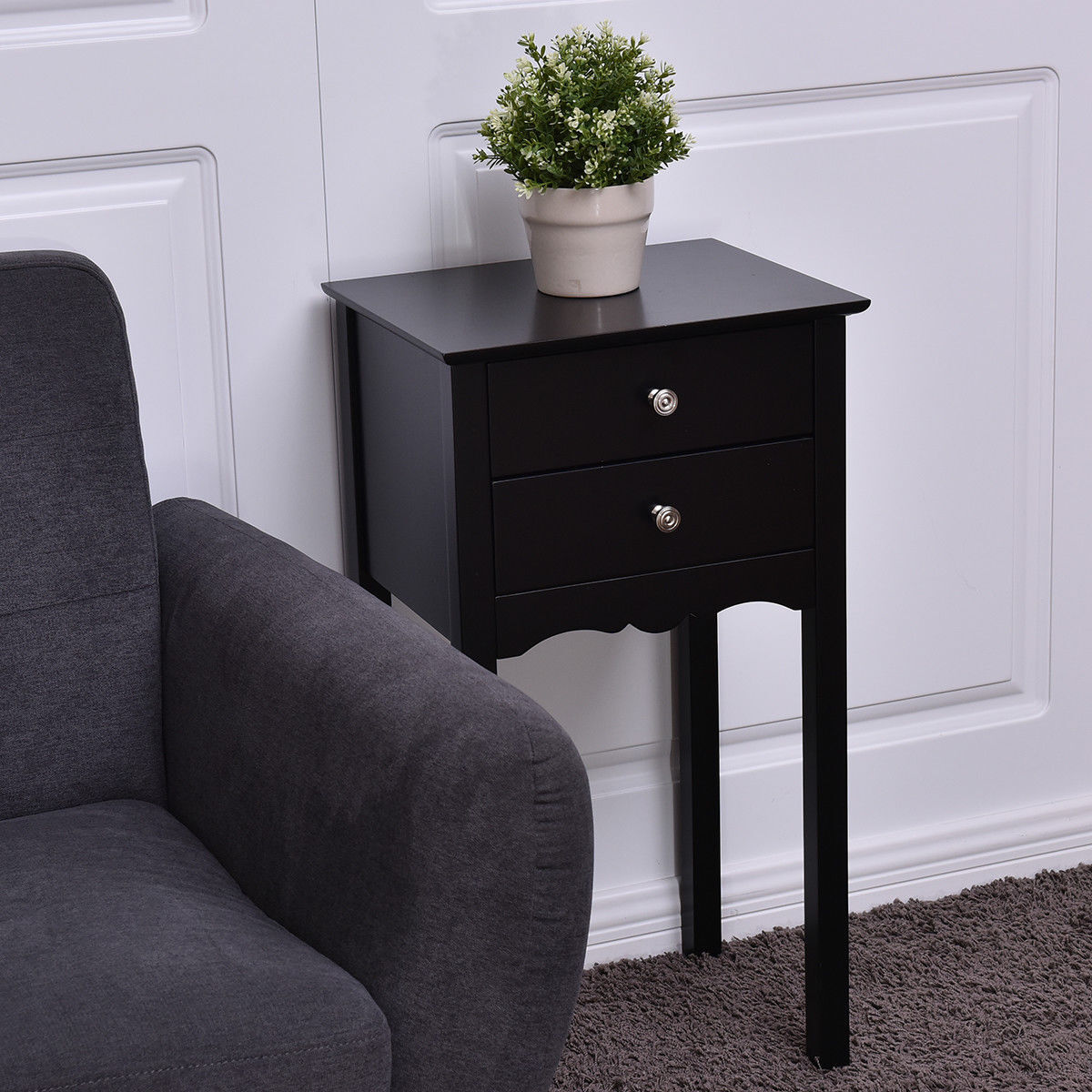 Side Table End Accent Table with 2 Drawers-Black - Color: Black