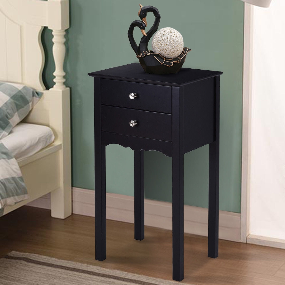 Side Table End Accent Table with 2 Drawers-Black - Color: Black