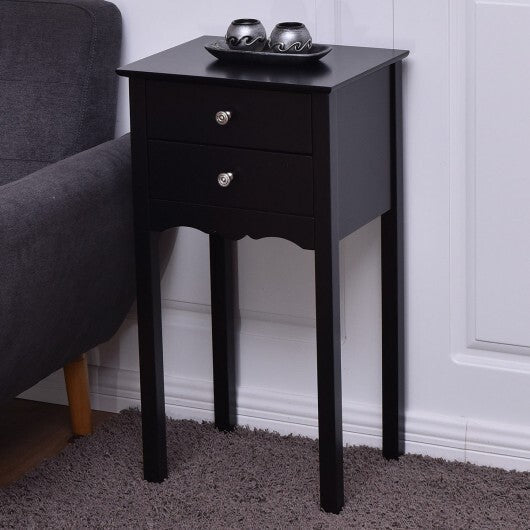 Side Table End Accent Table with 2 Drawers-Black