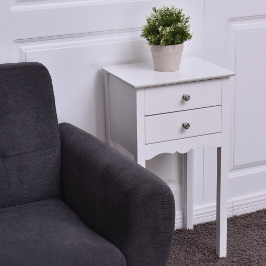 Side Table End Accent Table with 2 Drawers-Black