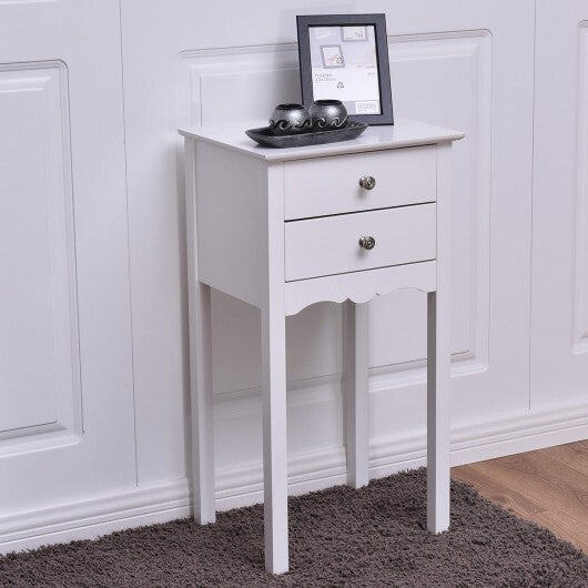Side Table End Accent Table with 2 Drawers-Black