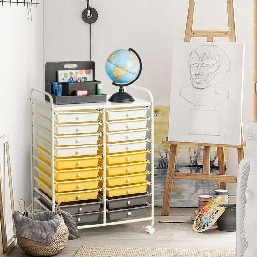 20 Drawers Storage Rolling Cart Studio Organizer-Yellow - Color: Yellow