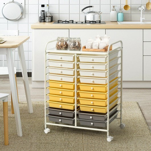 20 Drawers Storage Rolling Cart Studio Organizer-Yellow - Color: Yellow