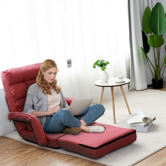 Folding Lazy Floor Chair Sofa with Armrests and Pillow-Blue