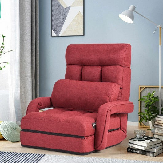 Folding Lazy Floor Chair Sofa with Armrests and Pillow-Blue