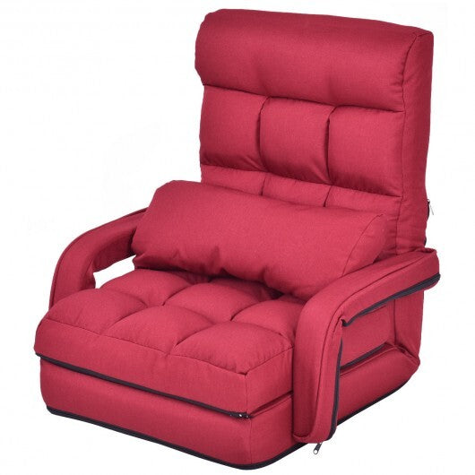 Folding Lazy Floor Chair Sofa with Armrests and Pillow-Blue