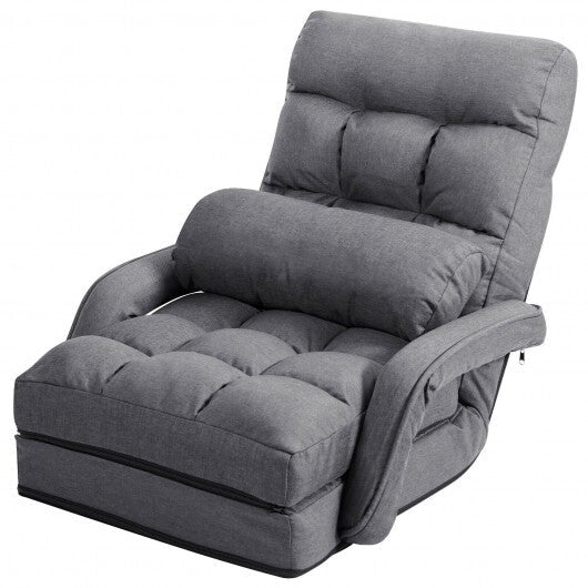 Folding Lazy Floor Chair Sofa with Armrests and Pillow-Blue