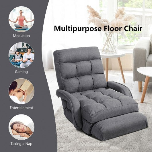 Folding Lazy Floor Chair Sofa with Armrests and Pillow-Blue
