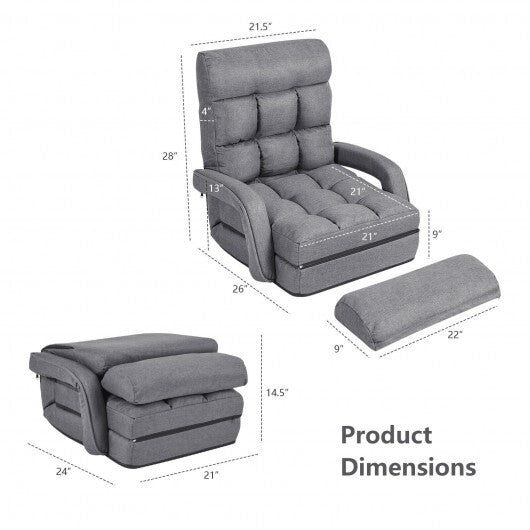 Folding Lazy Floor Chair Sofa with Armrests and Pillow-Blue