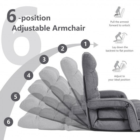 Folding Lazy Floor Chair Sofa with Armrests and Pillow-Blue