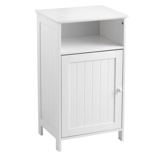 Bathroom Freestanding  Adjustable Shelf Floor Storage Cabinet-White
