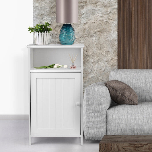 Bathroom Freestanding  Adjustable Shelf Floor Storage Cabinet-White