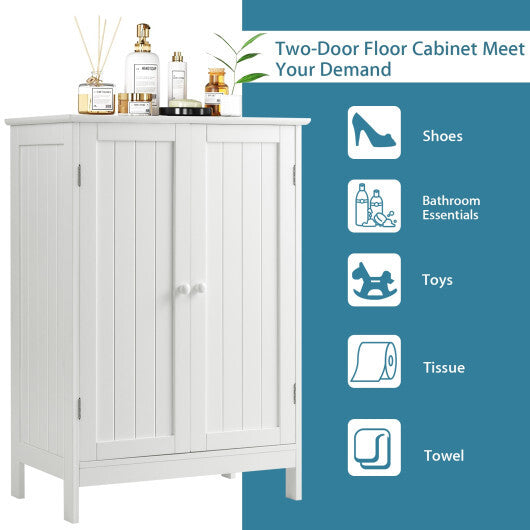 Bathroom Floor Storage Double Door Cupboard Cabinet-White