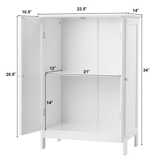 Bathroom Floor Storage Double Door Cupboard Cabinet-White