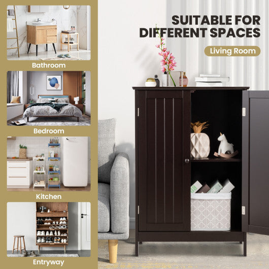 Bathroom Floor Storage Double Door Cupboard Cabinet-White