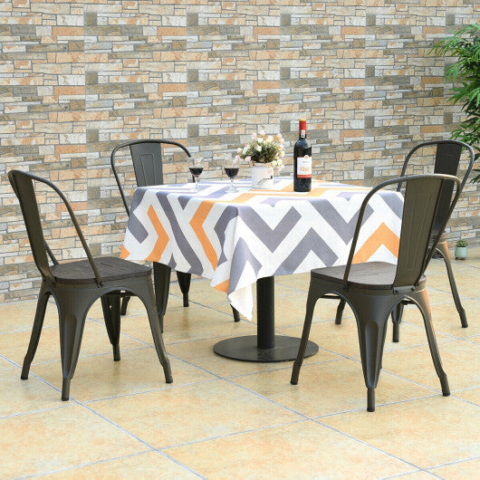 4 Pieces Tolix Style Metal Dining Side Chair Stackable Wood Seat-White