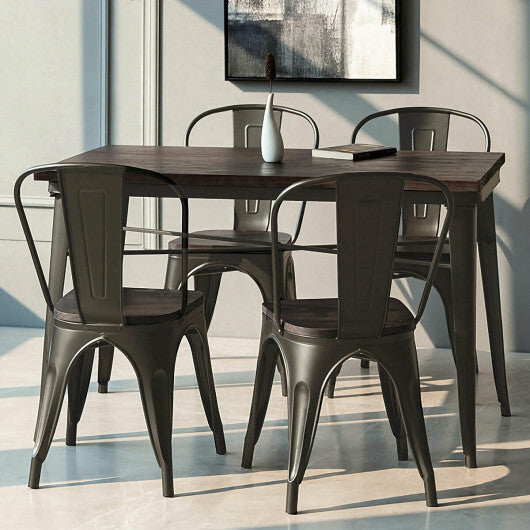 4 Pieces Tolix Style Metal Dining Side Chair Stackable Wood Seat-White