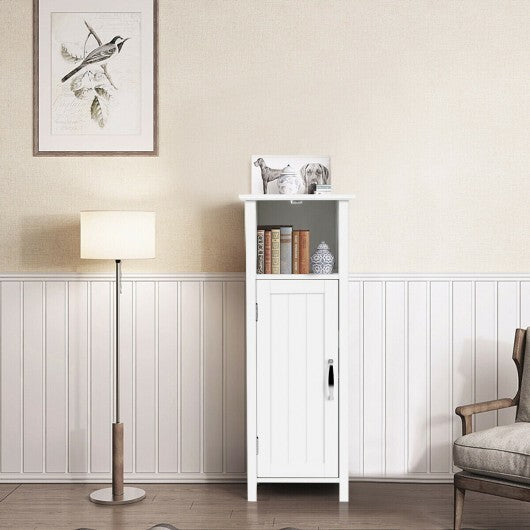 1-Door Freestanding Bathroom Cabinet with Open Shelf - Color: White