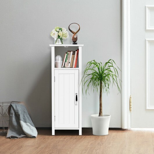 1-Door Freestanding Bathroom Cabinet with Open Shelf - Color: White