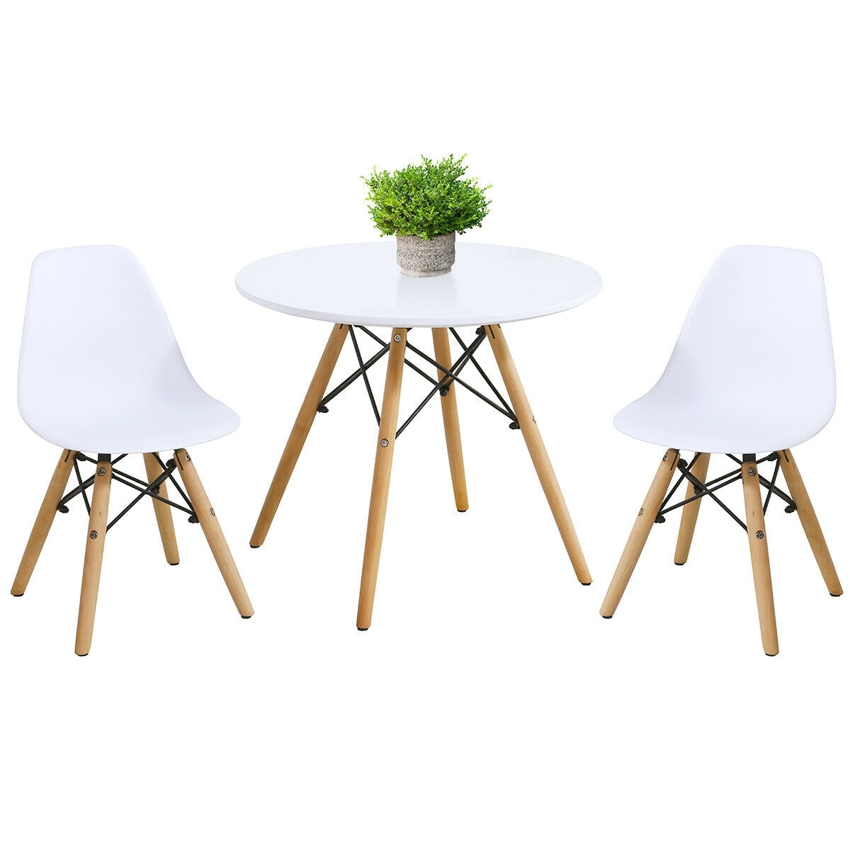 Kid's Modern Dining Table Set with 2 Armless Chairs - Color: White