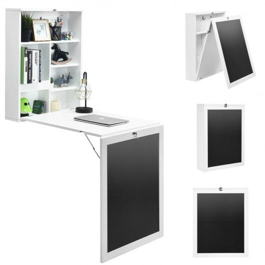 Convertible Wall Mounted Table with A Chalkboard-Black