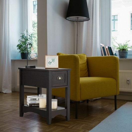 Contemporary Chair Side End Table Compact Table with Drawer Nightstand-Natural