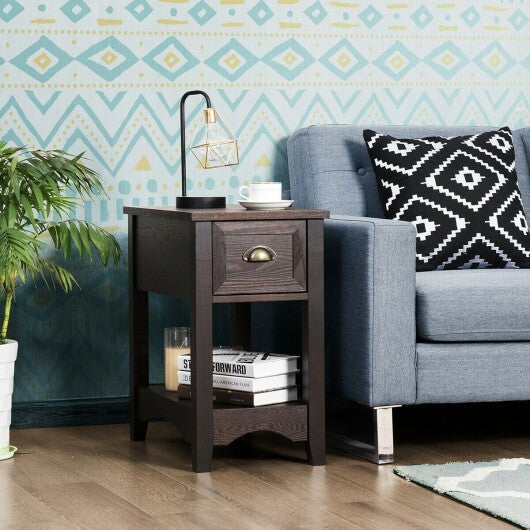 Contemporary Chair Side End Table Compact Table with Drawer Nightstand-Natural