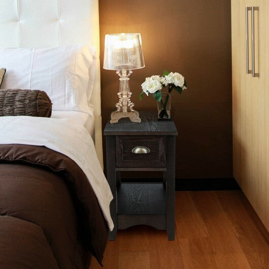 Contemporary Chair Side End Table Compact Table with Drawer Nightstand-Natural