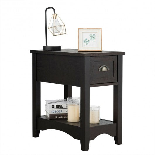 Contemporary Chair Side End Table Compact Table with Drawer Nightstand-Natural