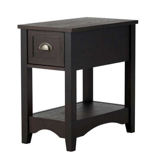 Contemporary Chair Side End Table Compact Table with Drawer Nightstand-Natural