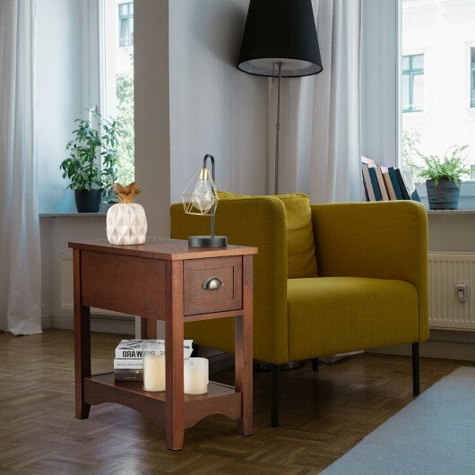 Contemporary Chair Side End Table Compact Table with Drawer Nightstand-Natural
