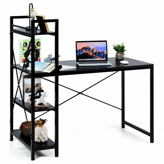 47.5 Inch Writing Study Computer Desk with 4-Tier Shelves-Tan
