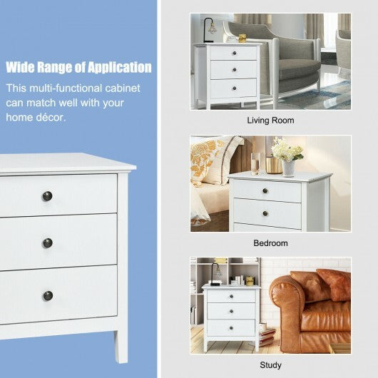 3-Drawer Wooden Nightstand Modern Bedside Table-Black