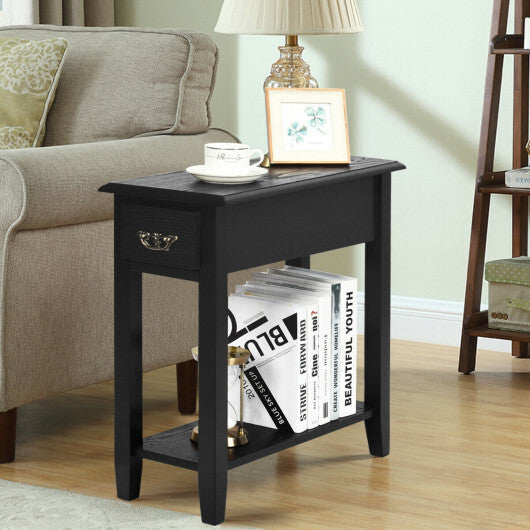 2 Tier End Bedside Sofa Side Table Narrow Nightstand-White