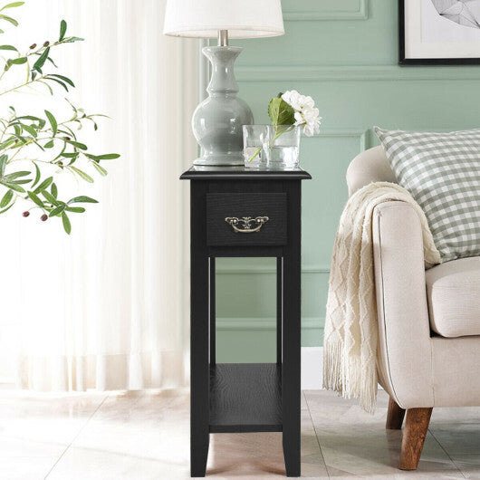 2 Tier End Bedside Sofa Side Table Narrow Nightstand-White