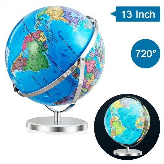 13 Inch Illuminated World Globe 720 Rotating Map with LED Light