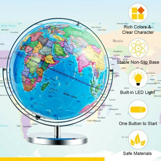 13 Inch Illuminated World Globe 720 Rotating Map with LED Light