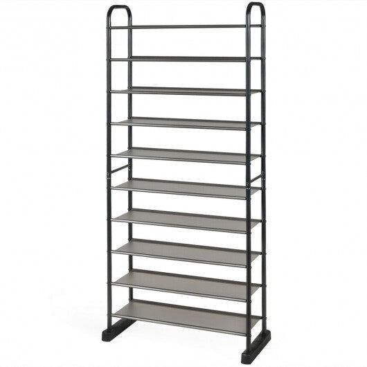 10-Tier Free-Standing Metal Frame Shoe Rack - Color: Black