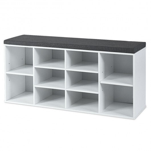 10-Cube Organizer Shoe Storage Bench with Cushion for Entryway-White - Color: White